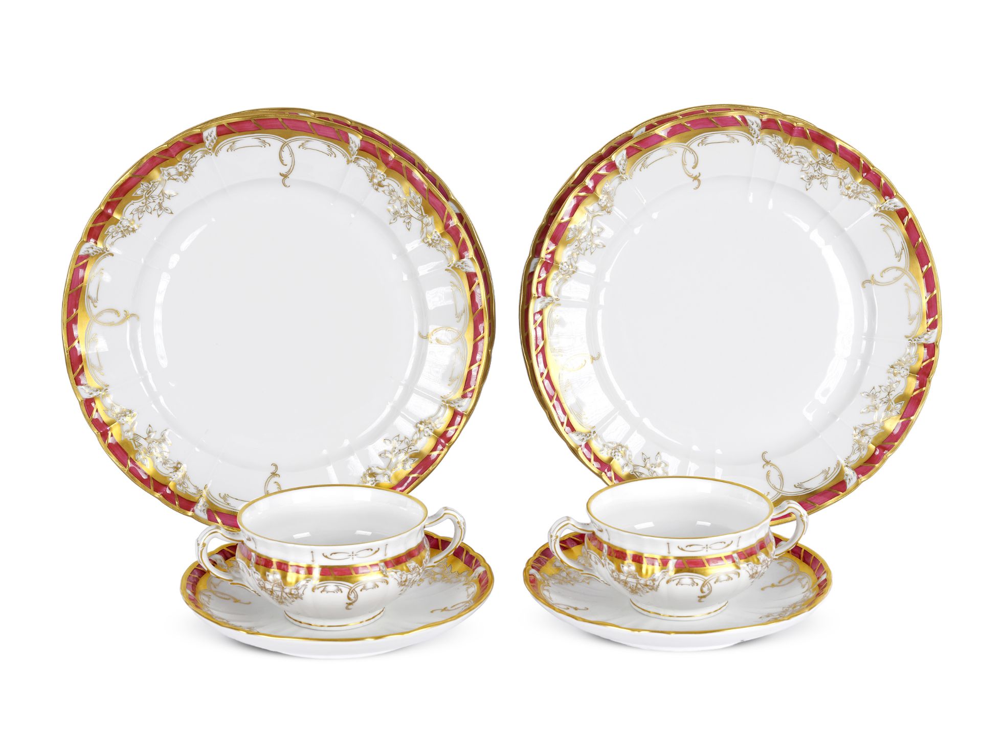 KPM Berlin, 2 soup bowls with saucers, 4 plates, 1940s/1960s