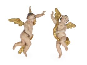 Paar geflügelte Engel, süddeutsch, Mitte 18. Jahrhundert
