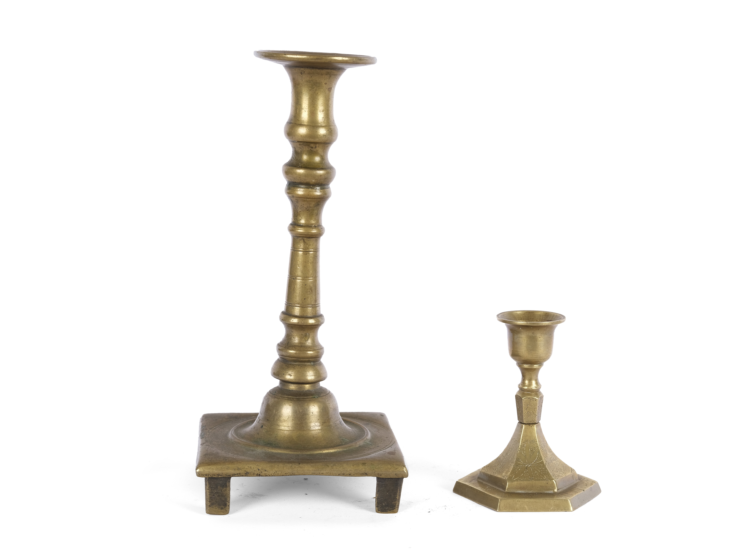 2 brass candlesticks, Baroque, 17th/18th century - Image 2 of 3