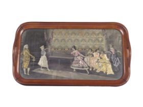Tray with depiction of female fencers, around 1910