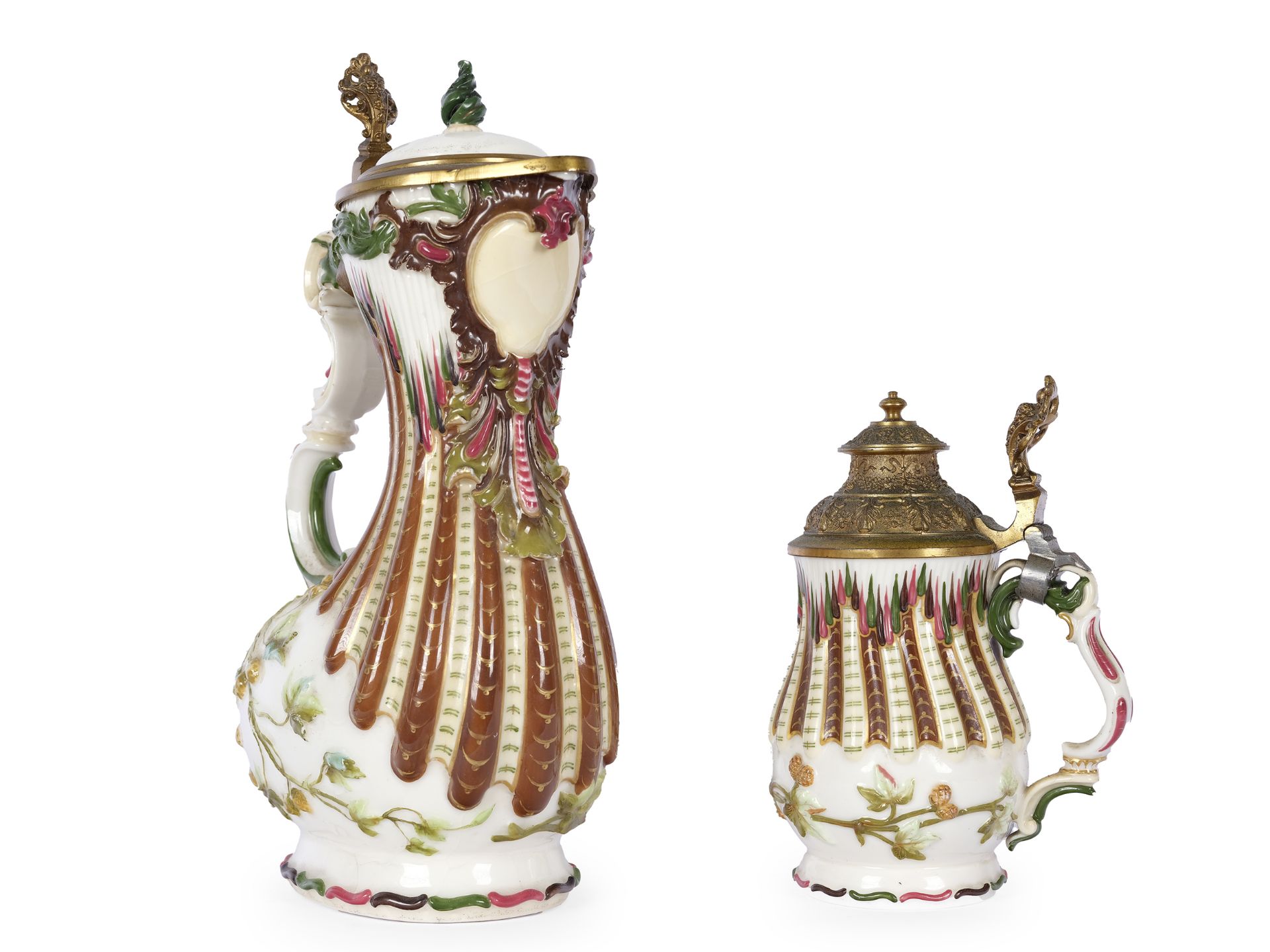 Mixed lot: Large beer jug with lid & 5 small beer mugs, German, around 1900 - Image 3 of 5