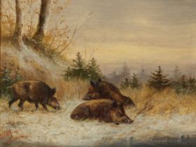 Unbekannter Münchener Maler, um 1900, Wildschweine