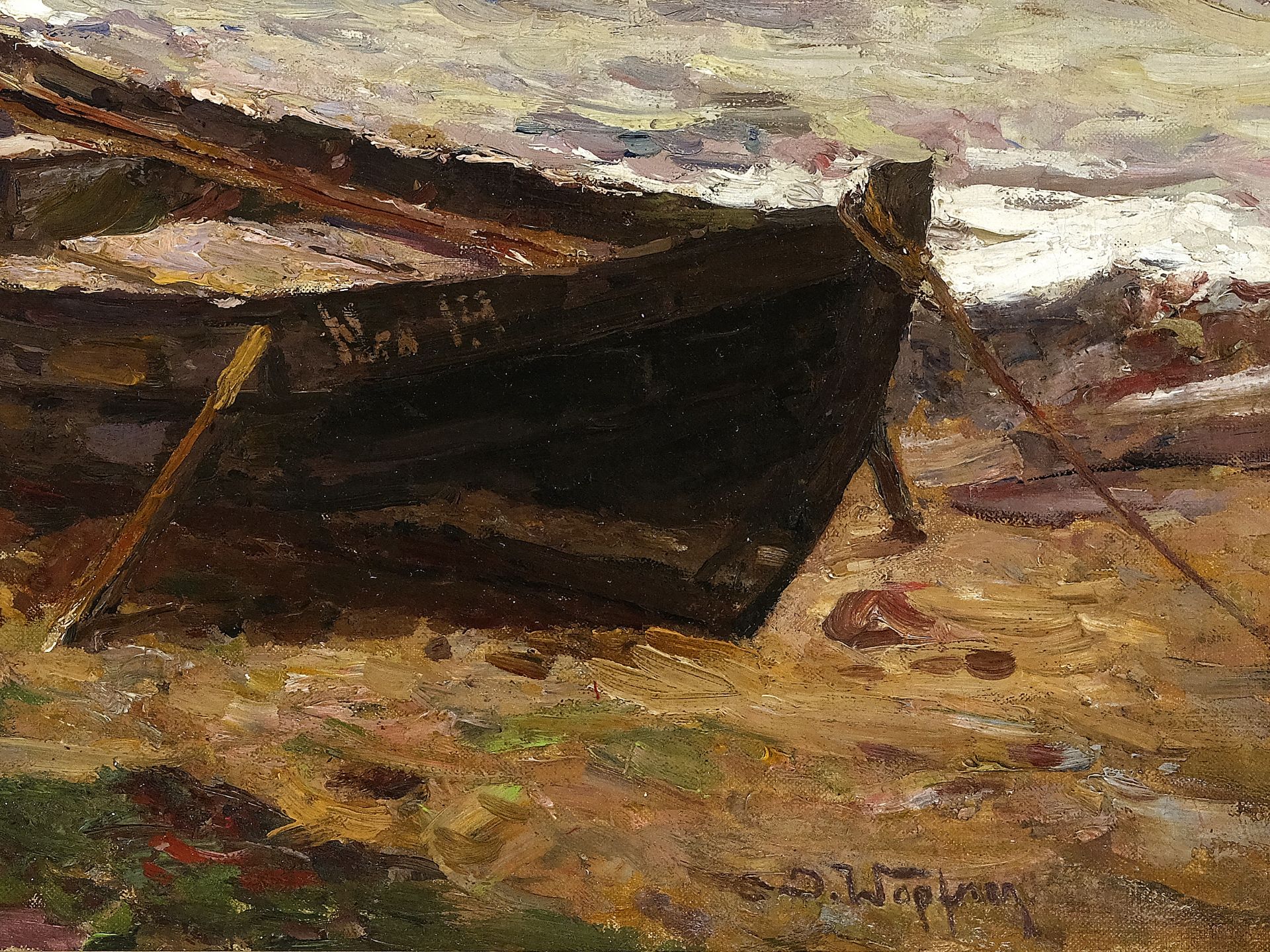 Josef Wopfner, Schwaz, Tirol 1843 - 1927 München, zugeschrieben, Boote am Ufer - Bild 3 aus 4