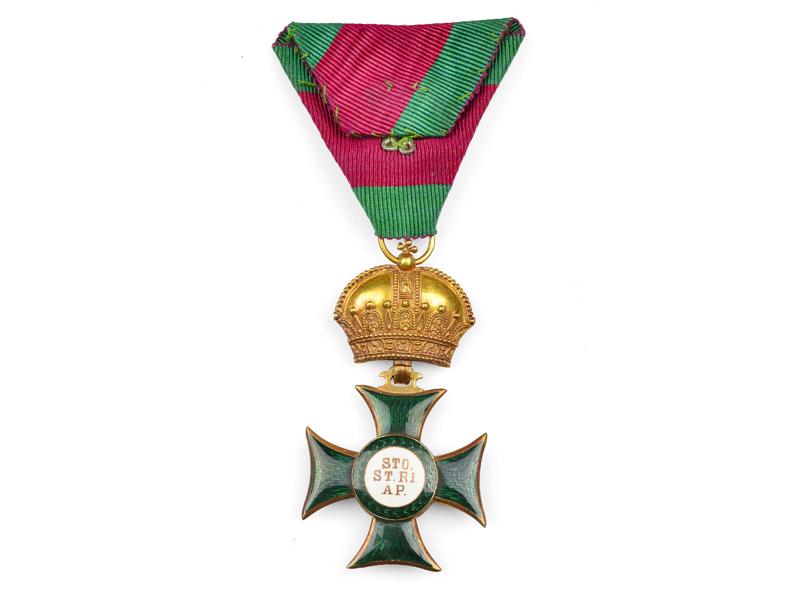 Royal Hungarian Order of St Stephen, founded in 1764, Knight's Cross with triangular ribbon, C. F. R - Image 2 of 2