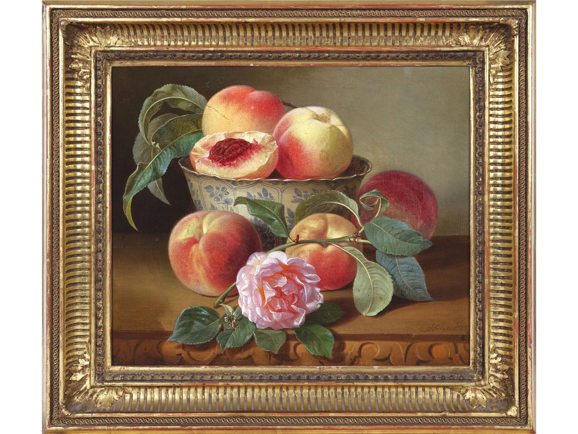 Josef Schuster, Grätz 1812 - 1890 Vienna, Still Life with Rose and Peaches - Image 2 of 4