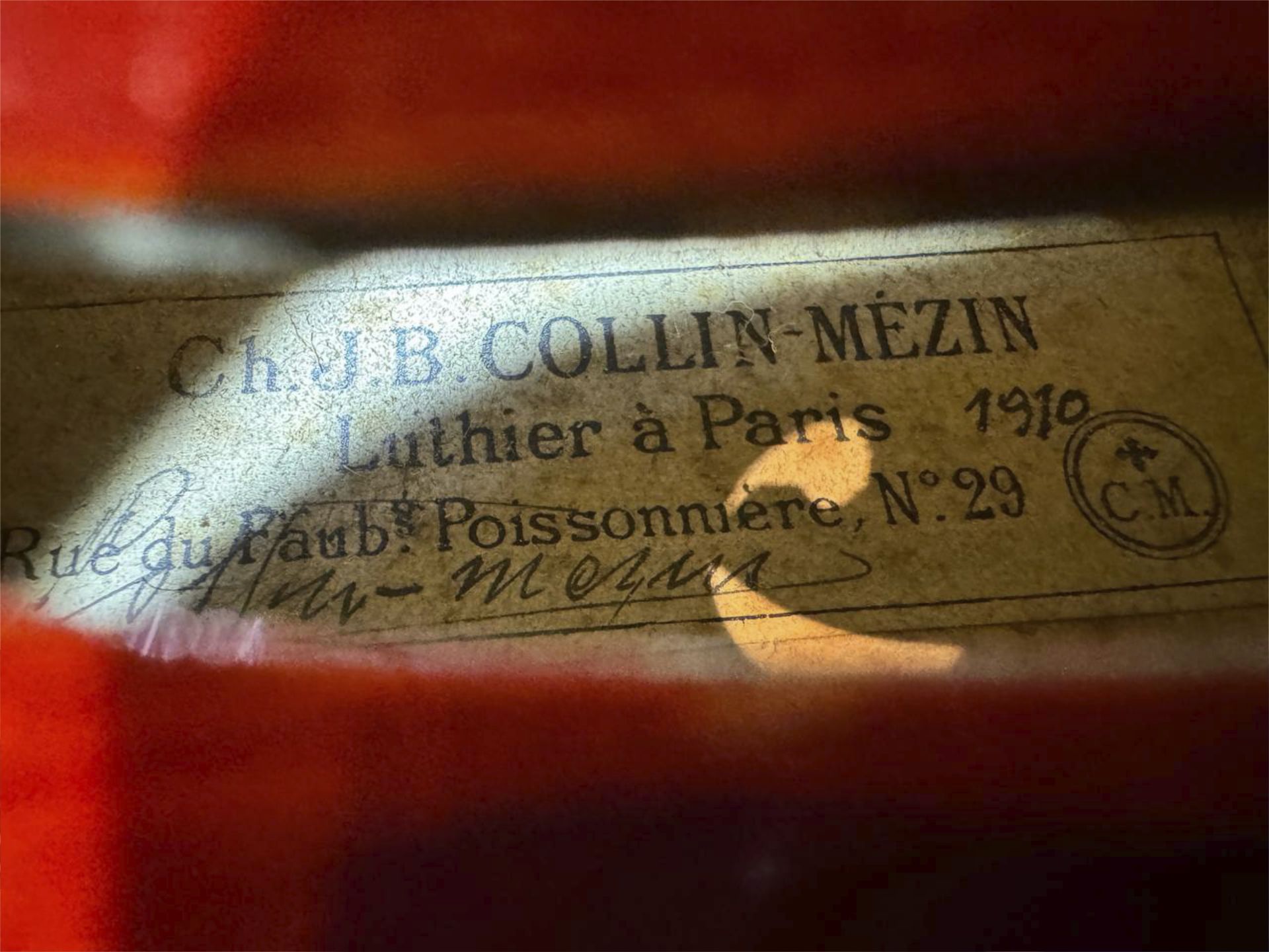 French master violin, CH. J. B. Collin-Mezzin, Paris, 1910 - Image 20 of 20