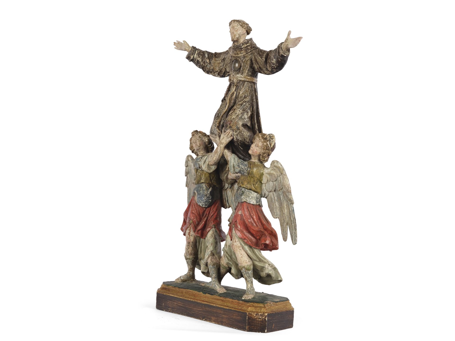 Heiliger Franz von Assisi mit zwei Engeln, 17. Jahrhundert, Oberitalien/Südtirol - Bild 2 aus 5