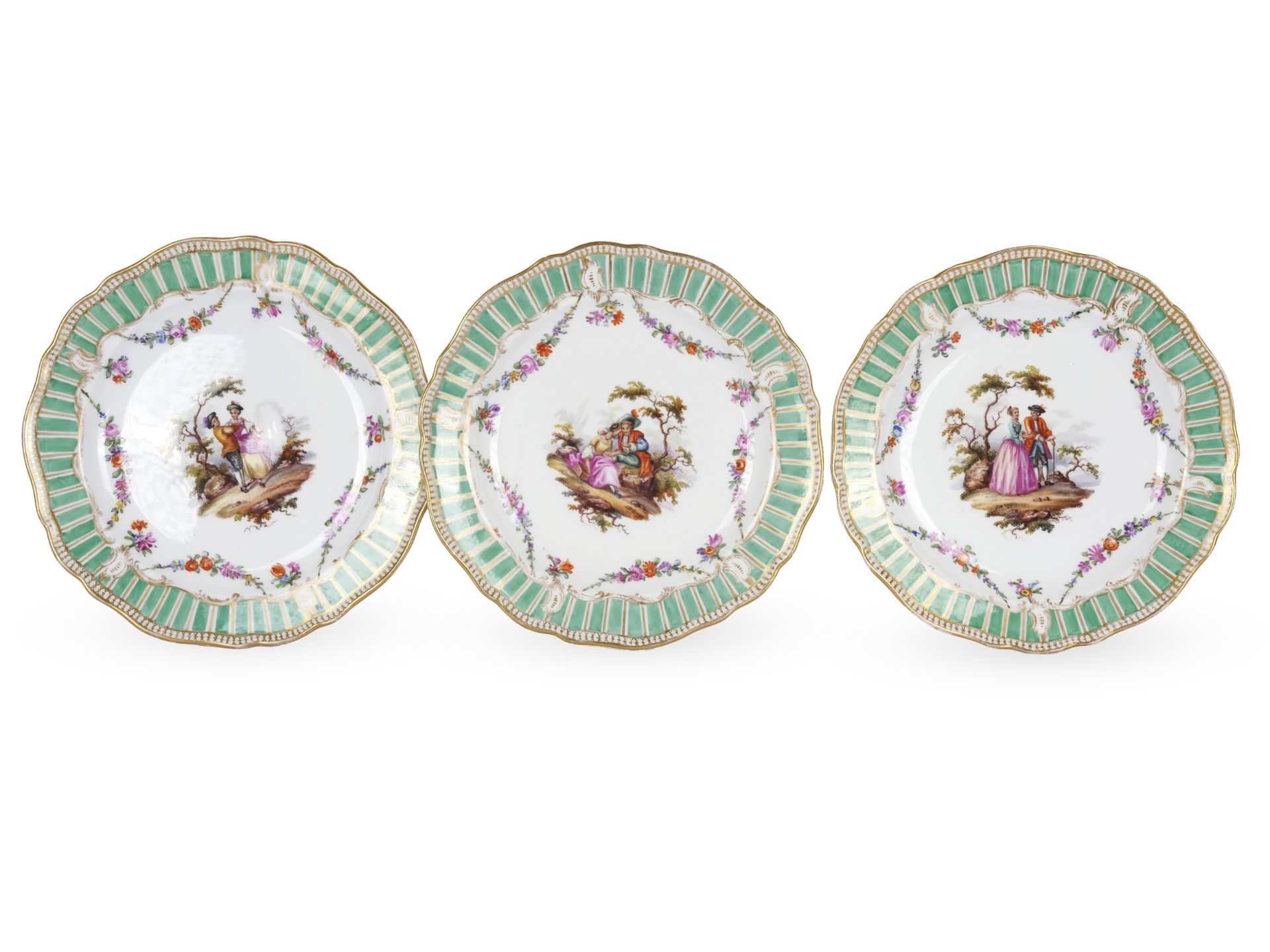 6 plates, gallant scenes, Meissen - Image 2 of 4