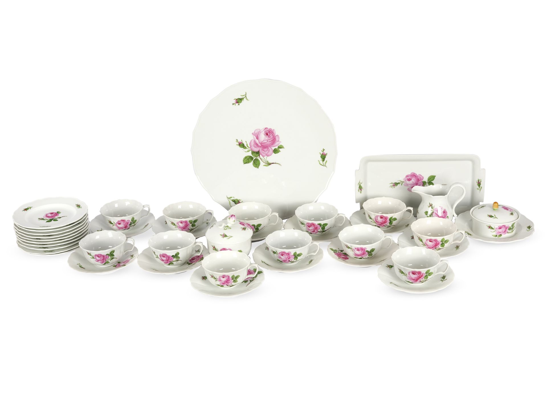 Tea set, 38-piece, Meissen, Rose decor