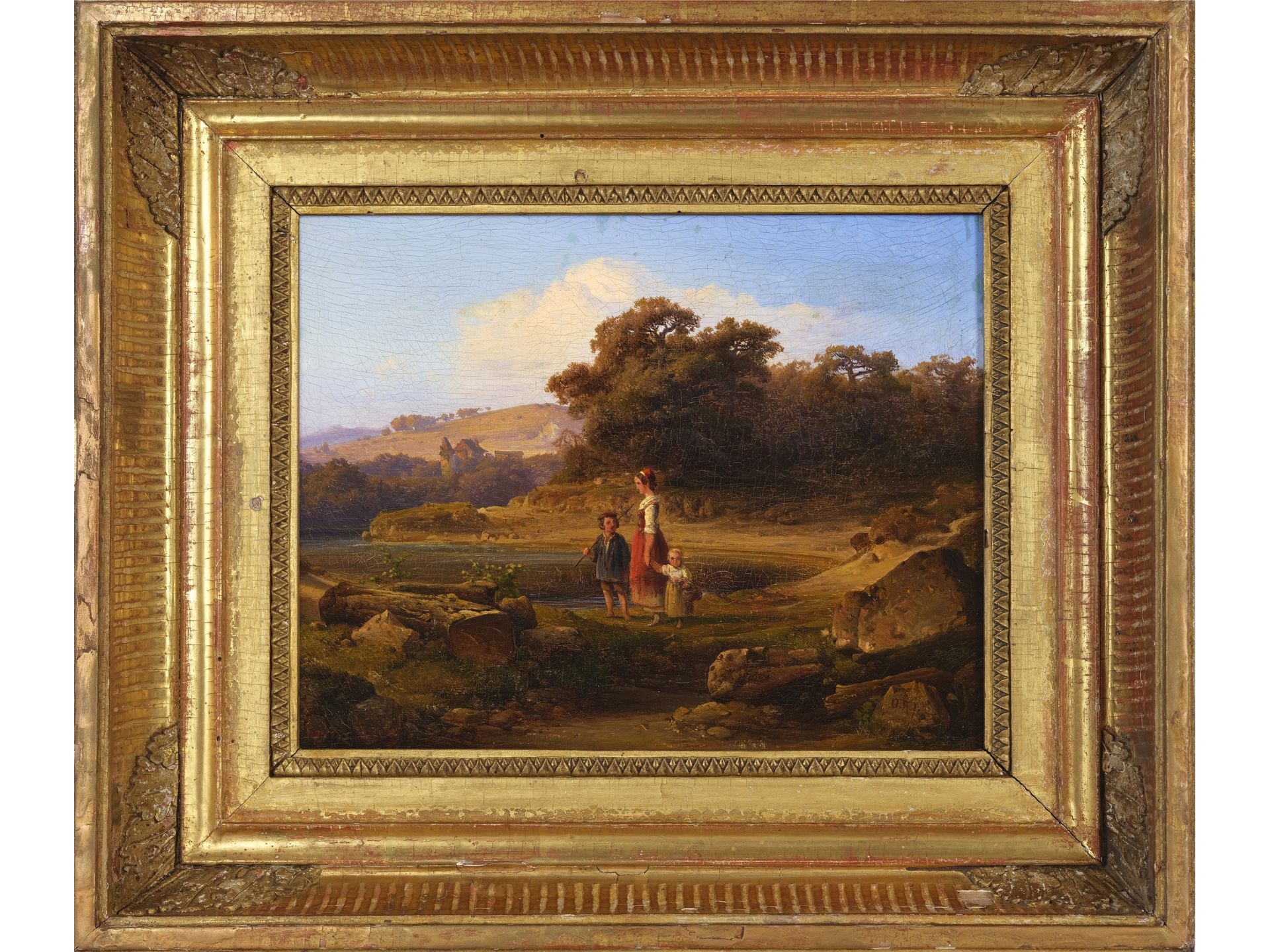 Unbekannter Maler, Mutter mit Kindern in pastoraler Landschaft - Bild 2 aus 4