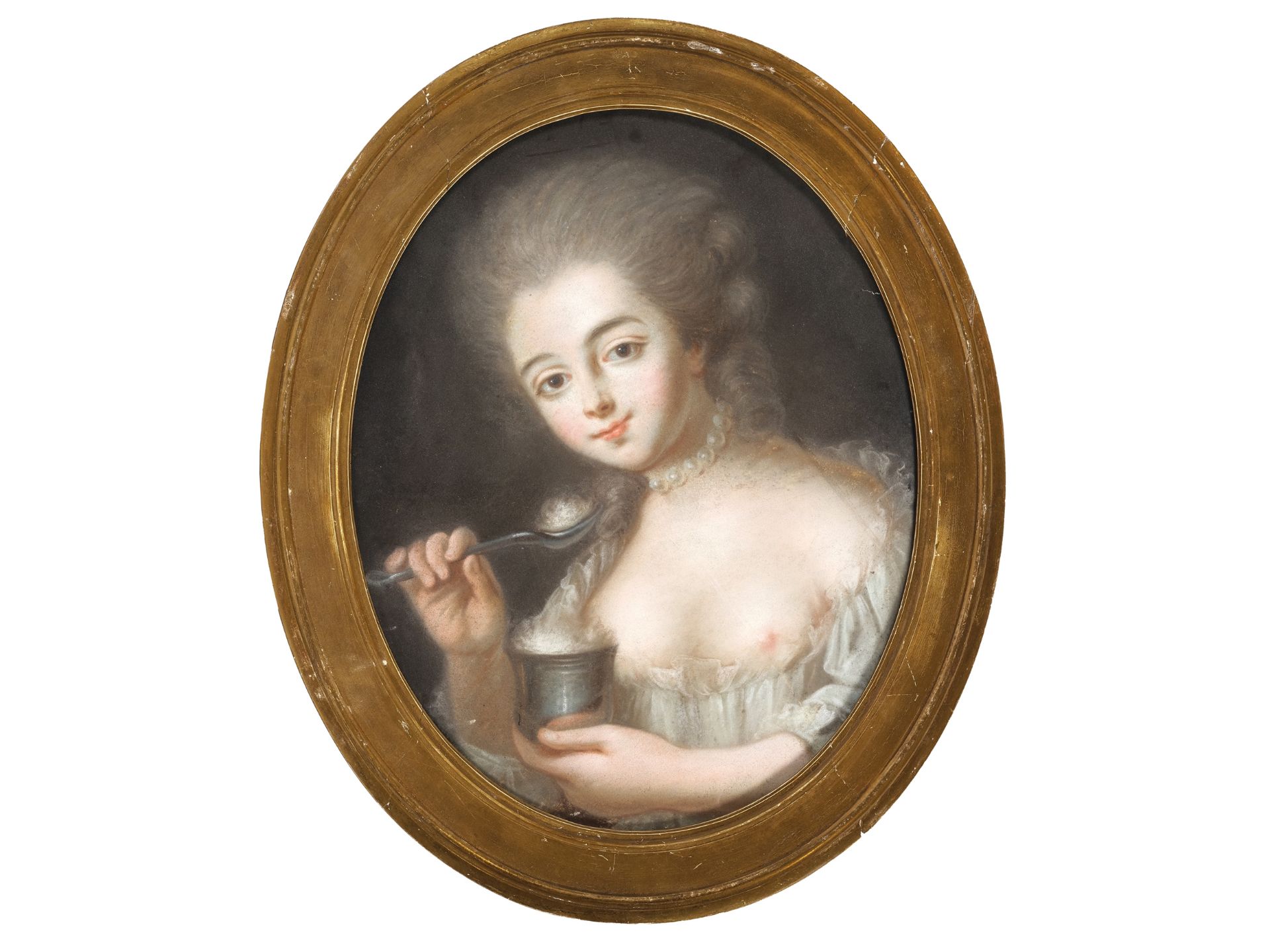 Jean-Baptiste Greuze, Tournus 1725 - 1805 Paris, circle of, Girl with a Sundae - Image 2 of 3