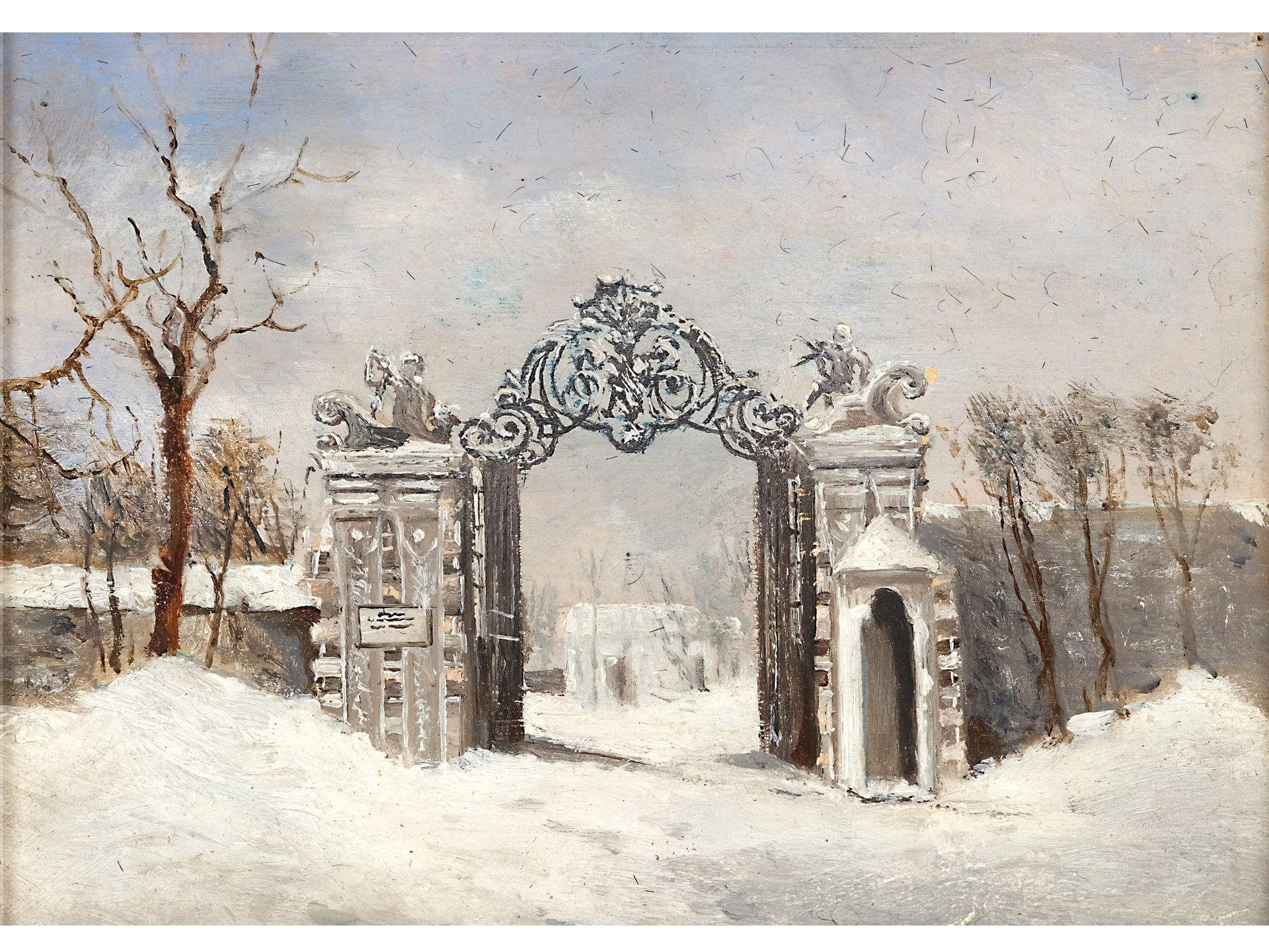 Carl Haunold, Wien 1832 - 1911 Wien, zugeschrieben, Eingang zum Belvedere im Winter