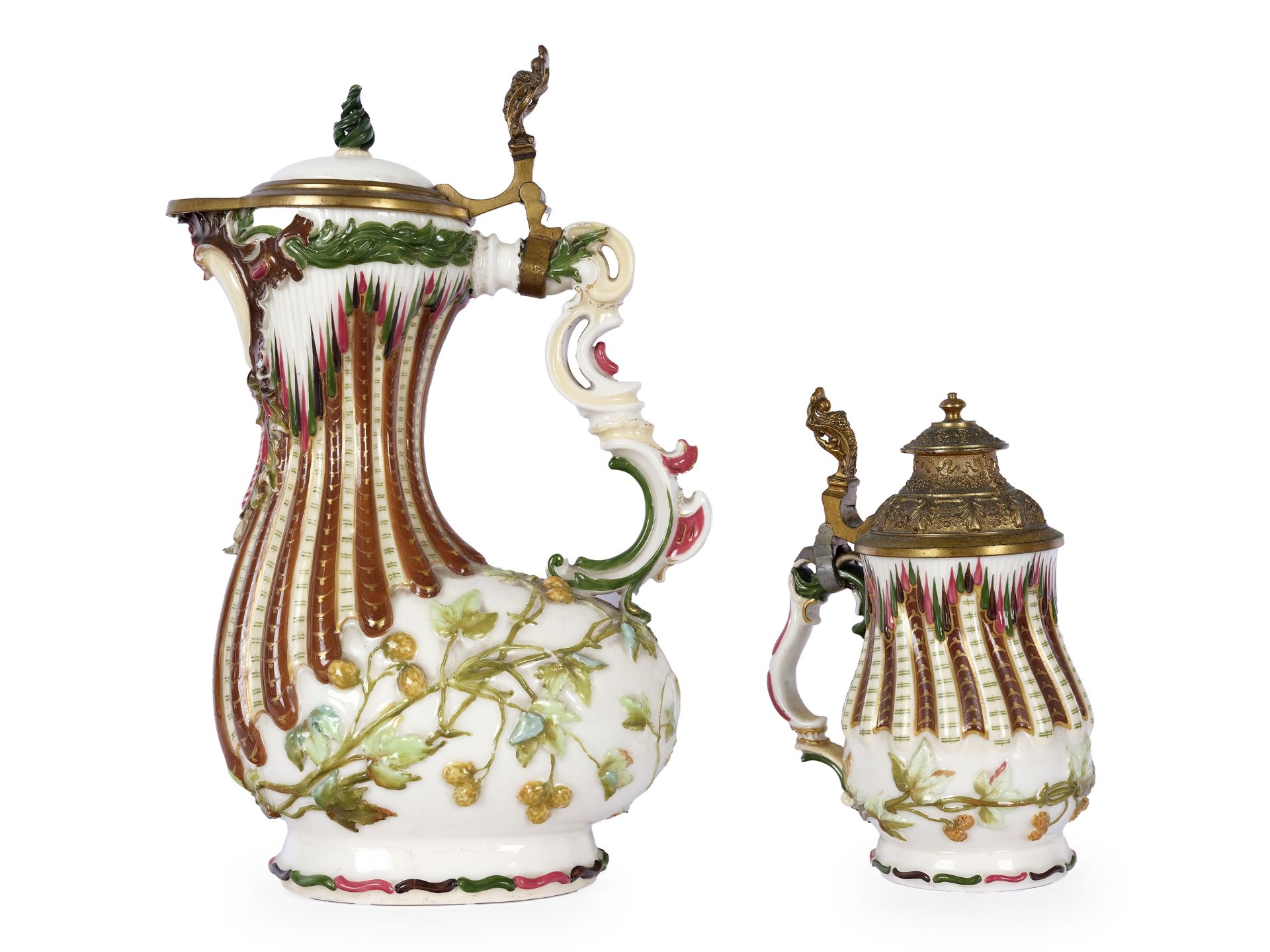 Mixed lot: Large beer jug with lid & 5 small beer mugs, German, around 1900 - Image 2 of 5