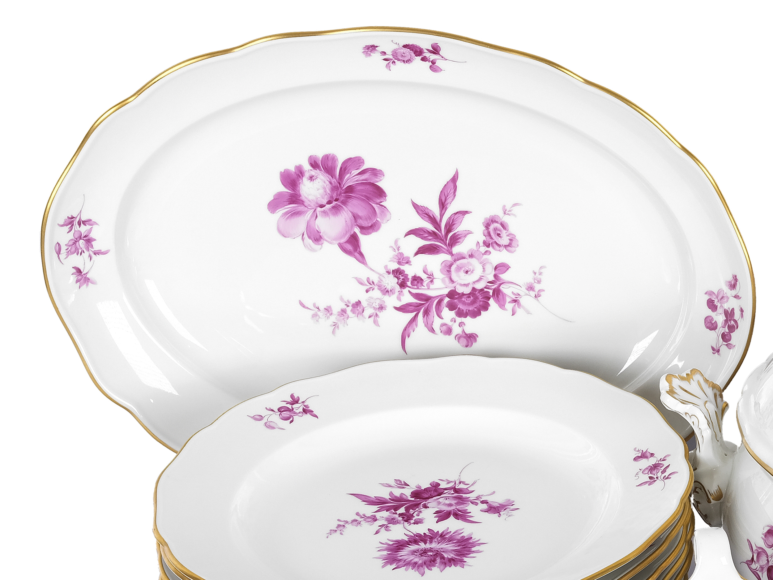 Dinner service for 6 persons, 24-piece, Violet foral decor, Meissen - Image 3 of 7