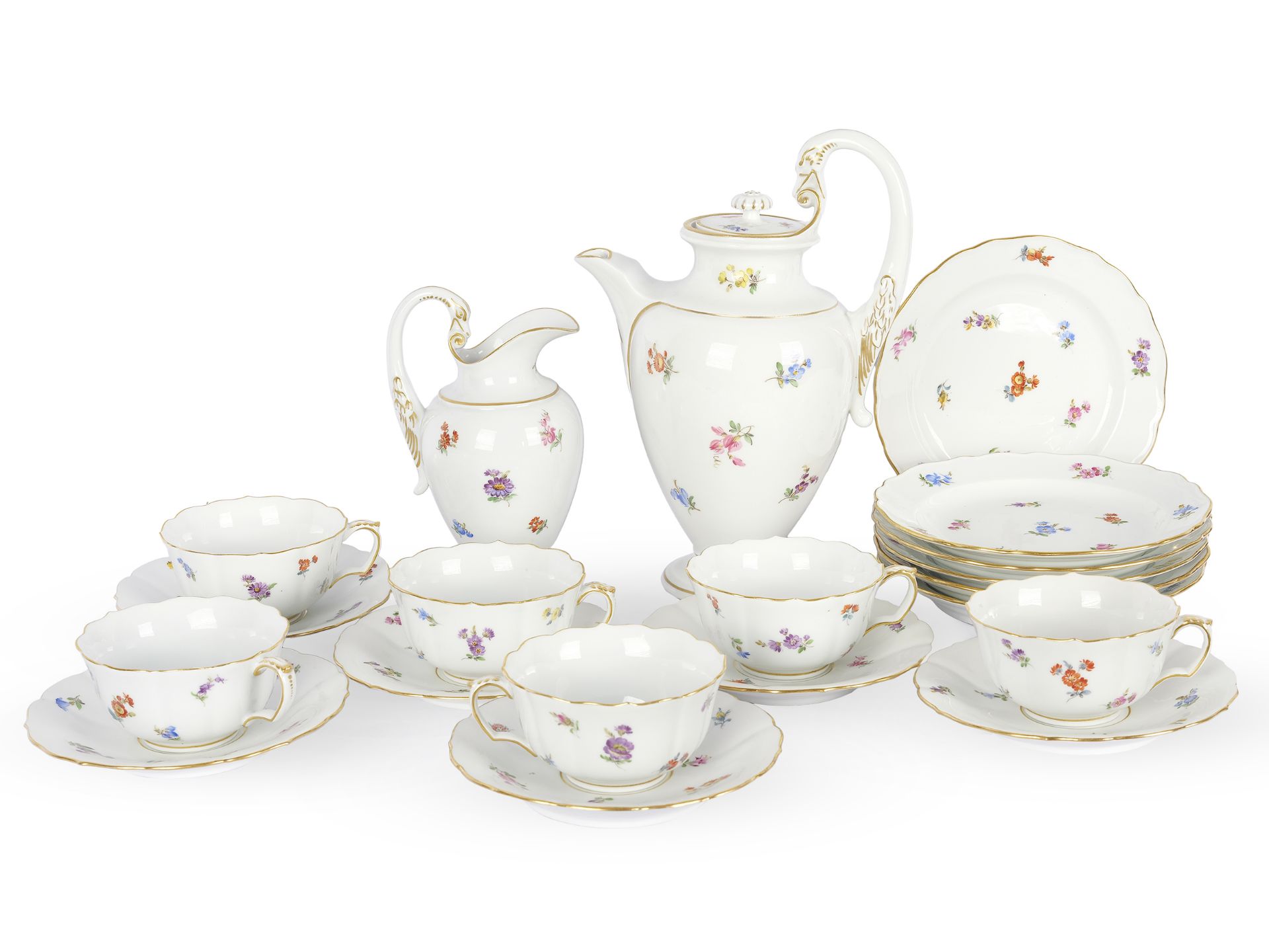 Coffee or tea set, Meissen, Scattered flower decoration