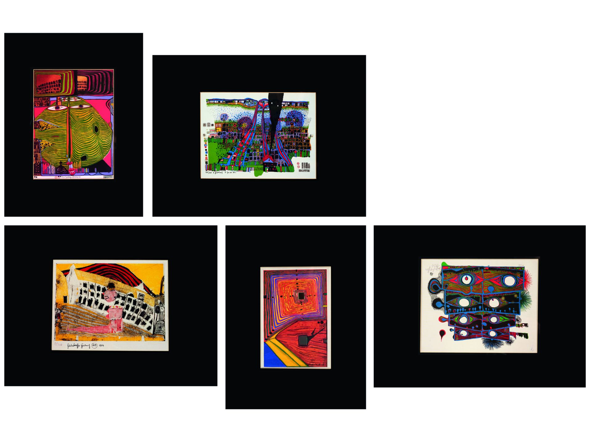 Friedensreich Hundertwasser, Wien 1928 - 2000 Brisbane, Konvolut: 5 Kunstdrucke bekannter Motive