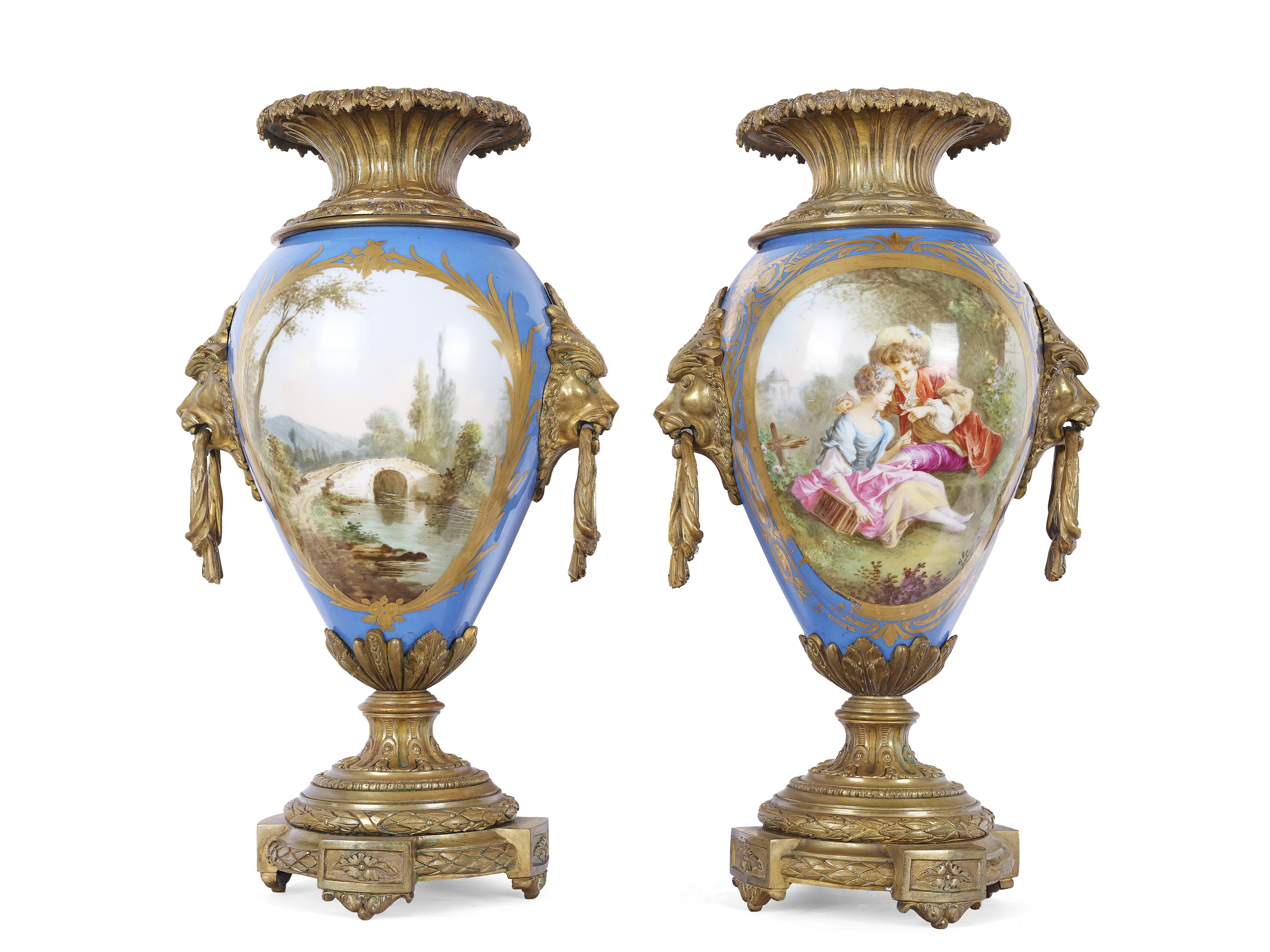 Pair of vases with Watteau scene, Sèvres, Paris, mid 19th century