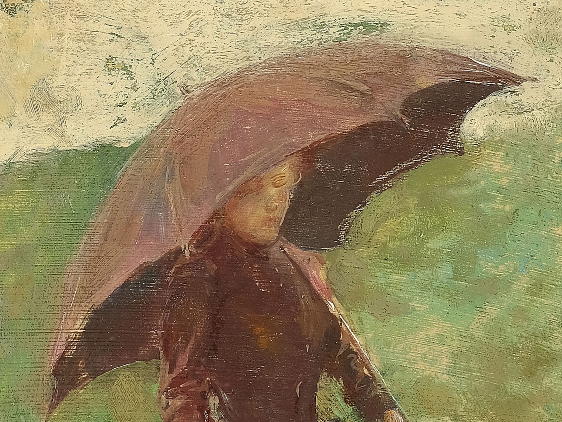 Lorenzo Delleani, Pollone 1840 - Turin 1908, Dame mit rotem Schirm - Bild 3 aus 5
