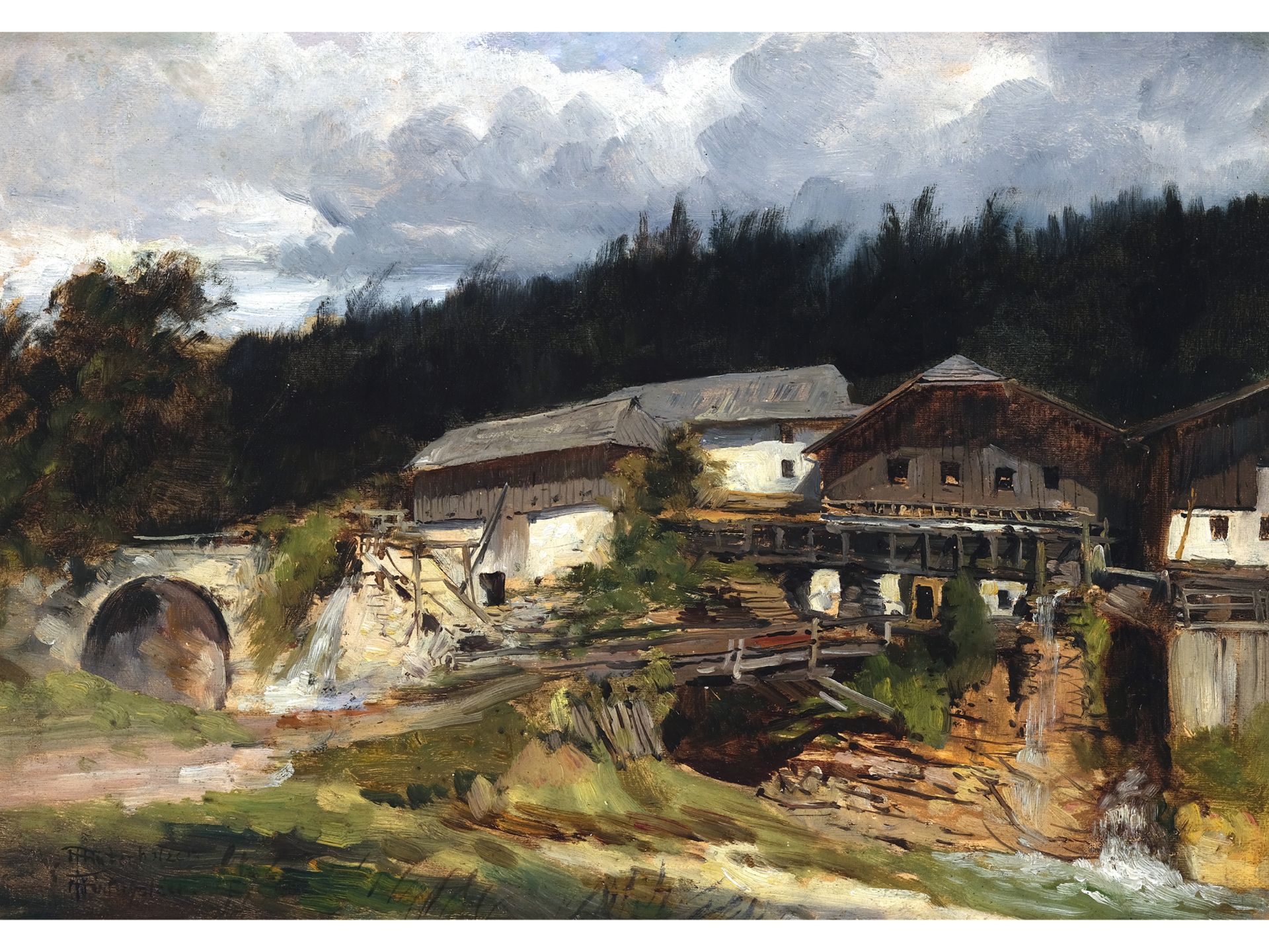 Unknown painter, Devil's mill with Roman bridge near Vigauen