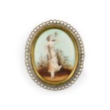 Brooch in the shape of a medallion with porcelain painting