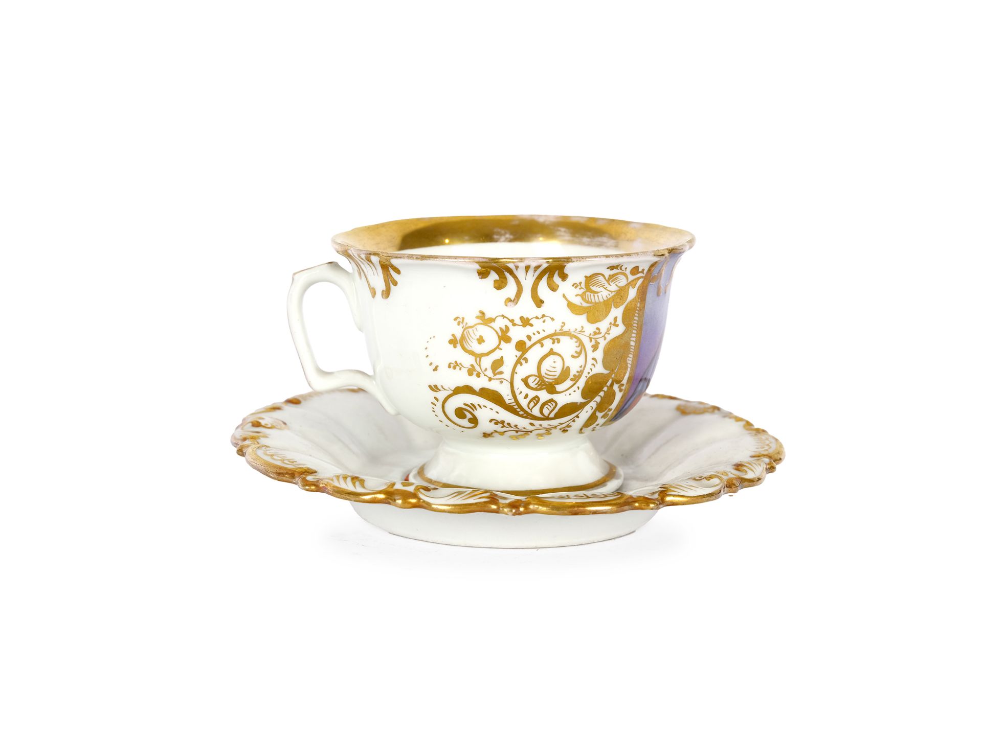 Coffee cup with saucer, with the heart of Jesus, Biedermeier, mid 19th century - Image 2 of 4