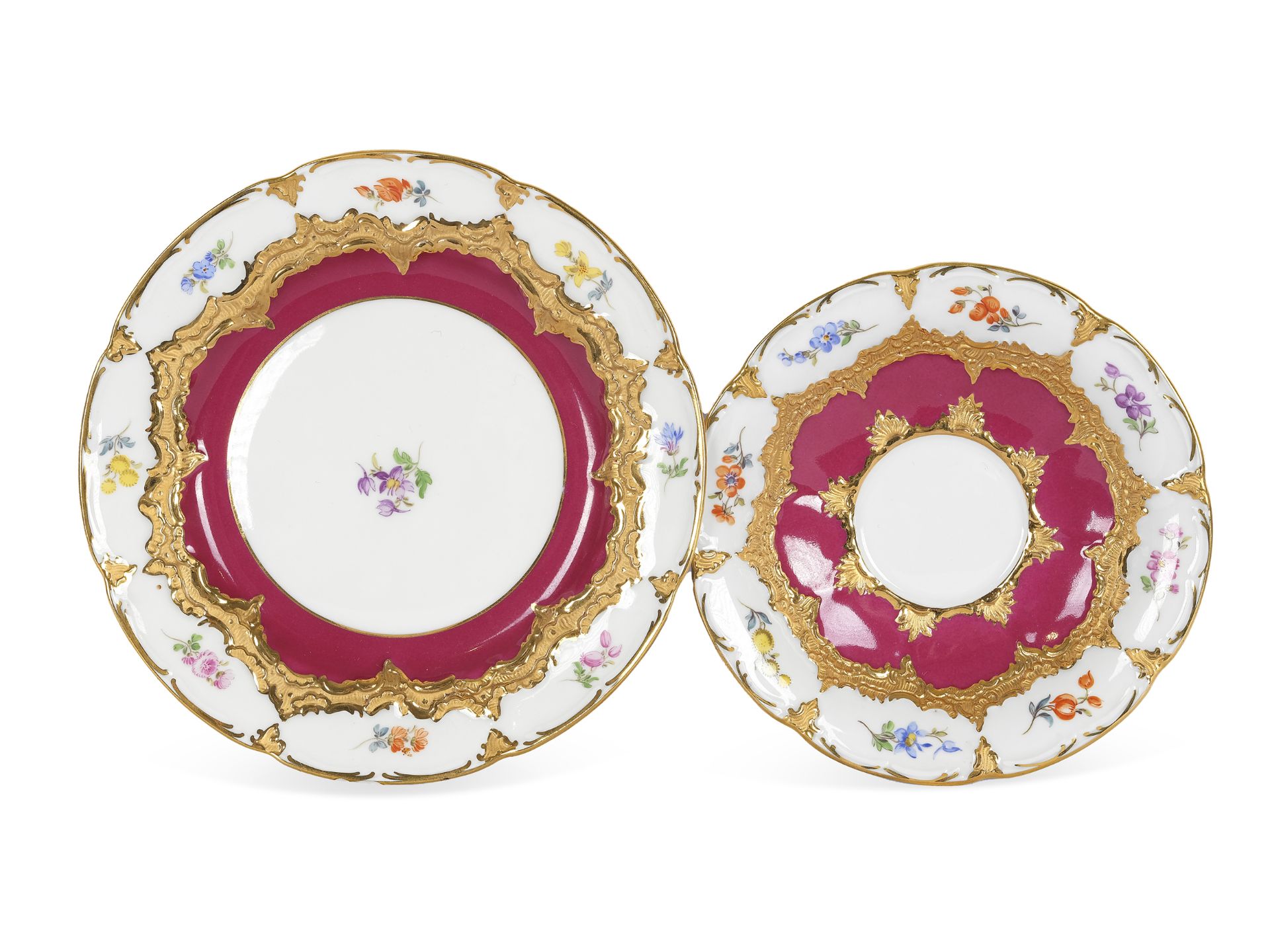 Mocha set for 4 persons, 15-piece, Meissen, B-shape decor, purple with scattered flowers - Image 2 of 6