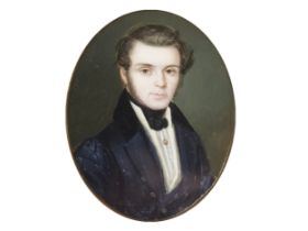 Portrait miniature, Portrait of a gentleman, Biedermeier, mid 19th century