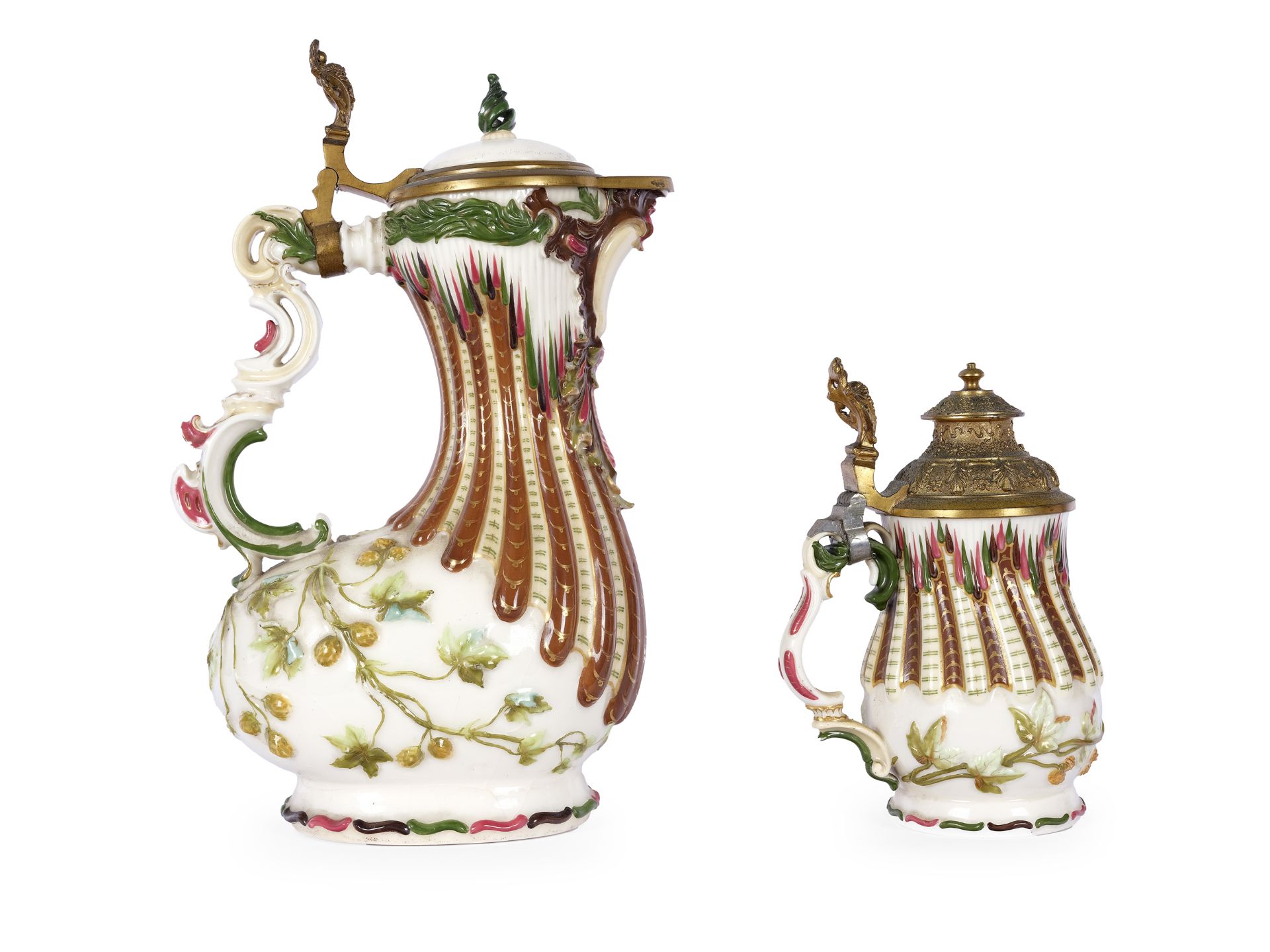 Mixed lot: Large beer jug with lid & 5 small beer mugs, German, around 1900 - Image 4 of 5