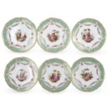 6 plates, gallant scenes, Meissen