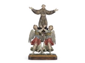 Heiliger Franz von Assisi mit zwei Engeln, 17. Jahrhundert, Oberitalien/Südtirol