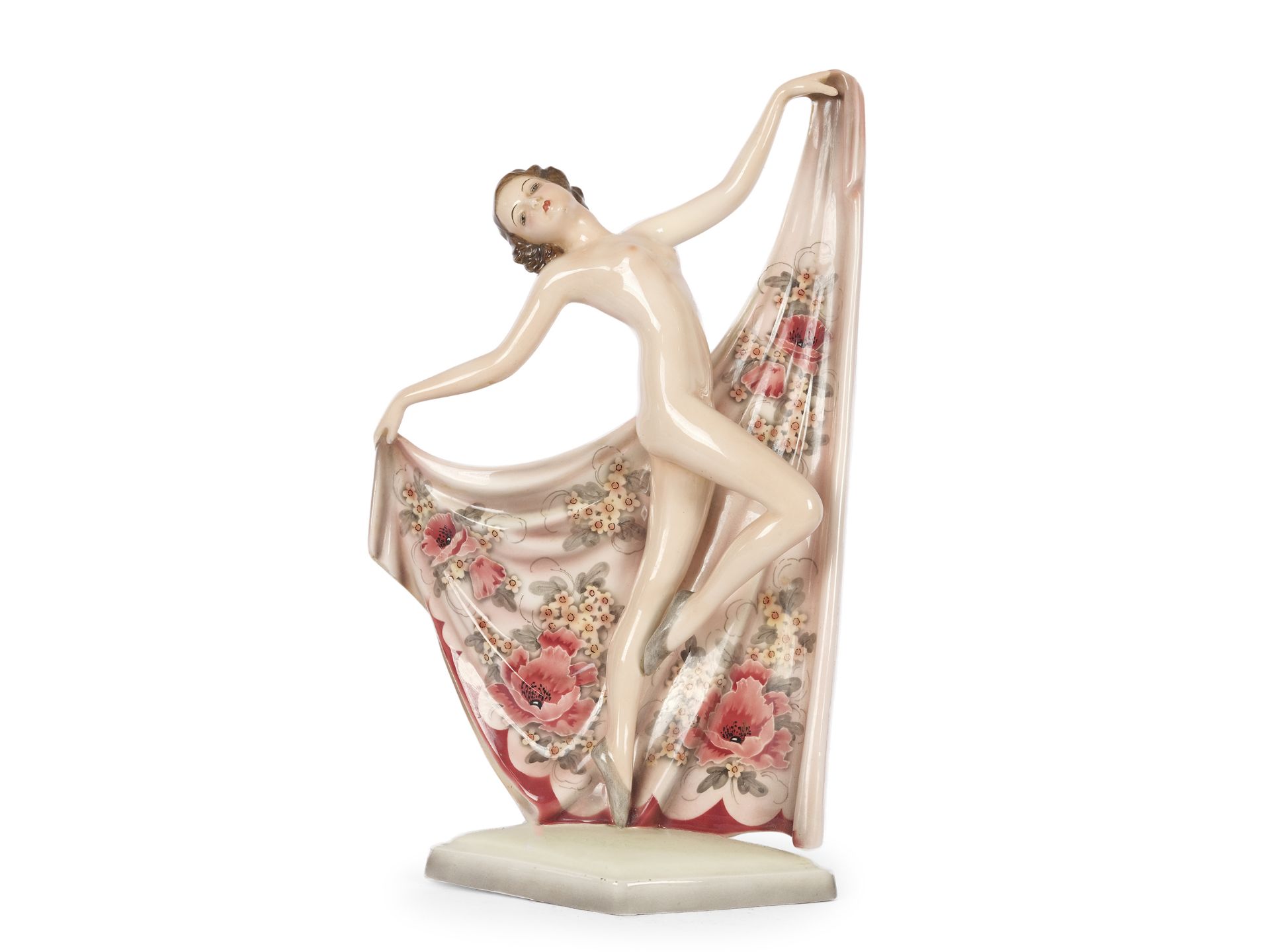 Goldscheider Vienna c. 1920/25, dancer in a floral dress