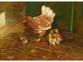 Giovanni Sanvitale, born 1935 in Italy, Chickens in the barn