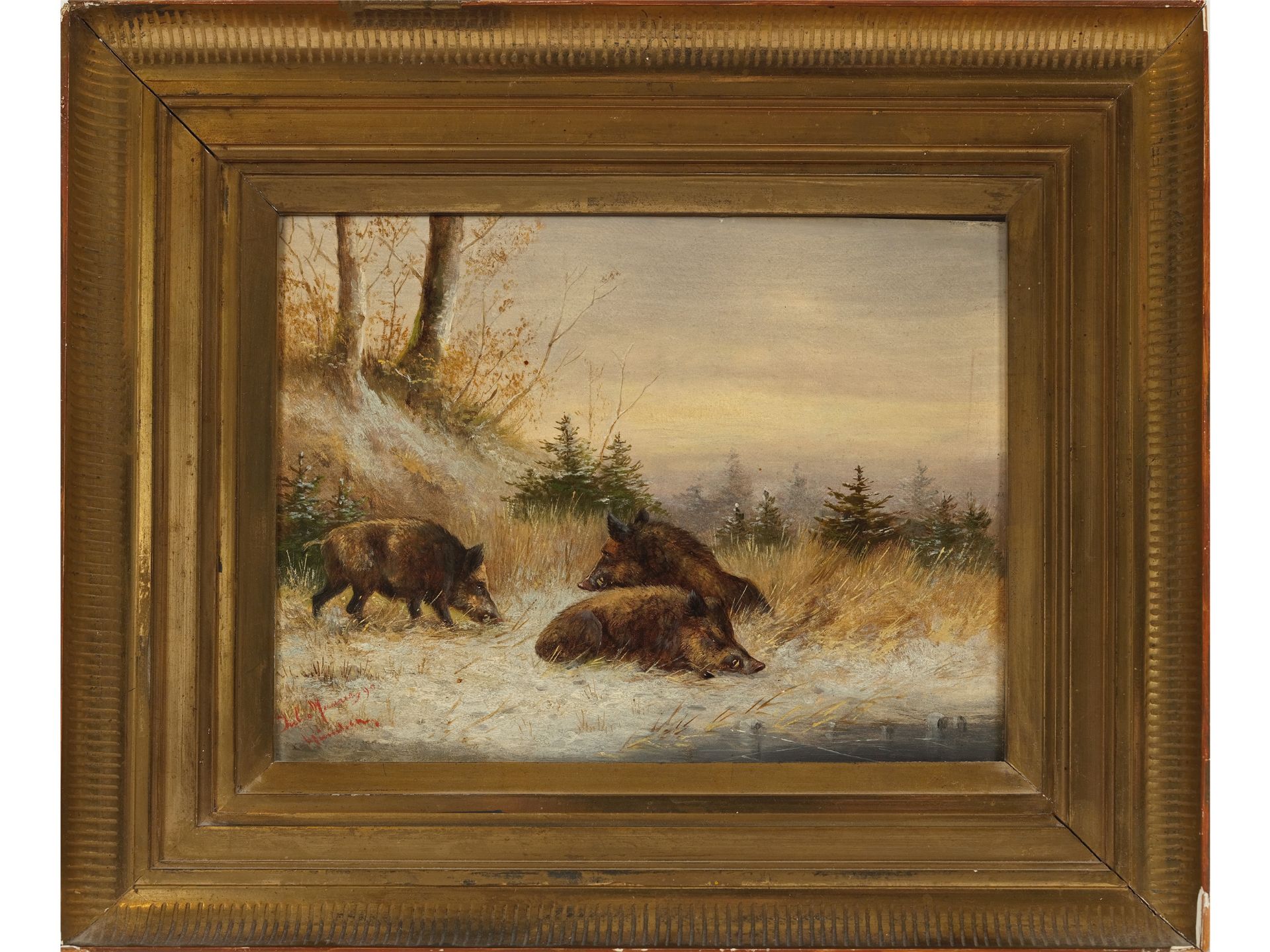 Unbekannter Münchener Maler, um 1900, Wildschweine - Bild 2 aus 4