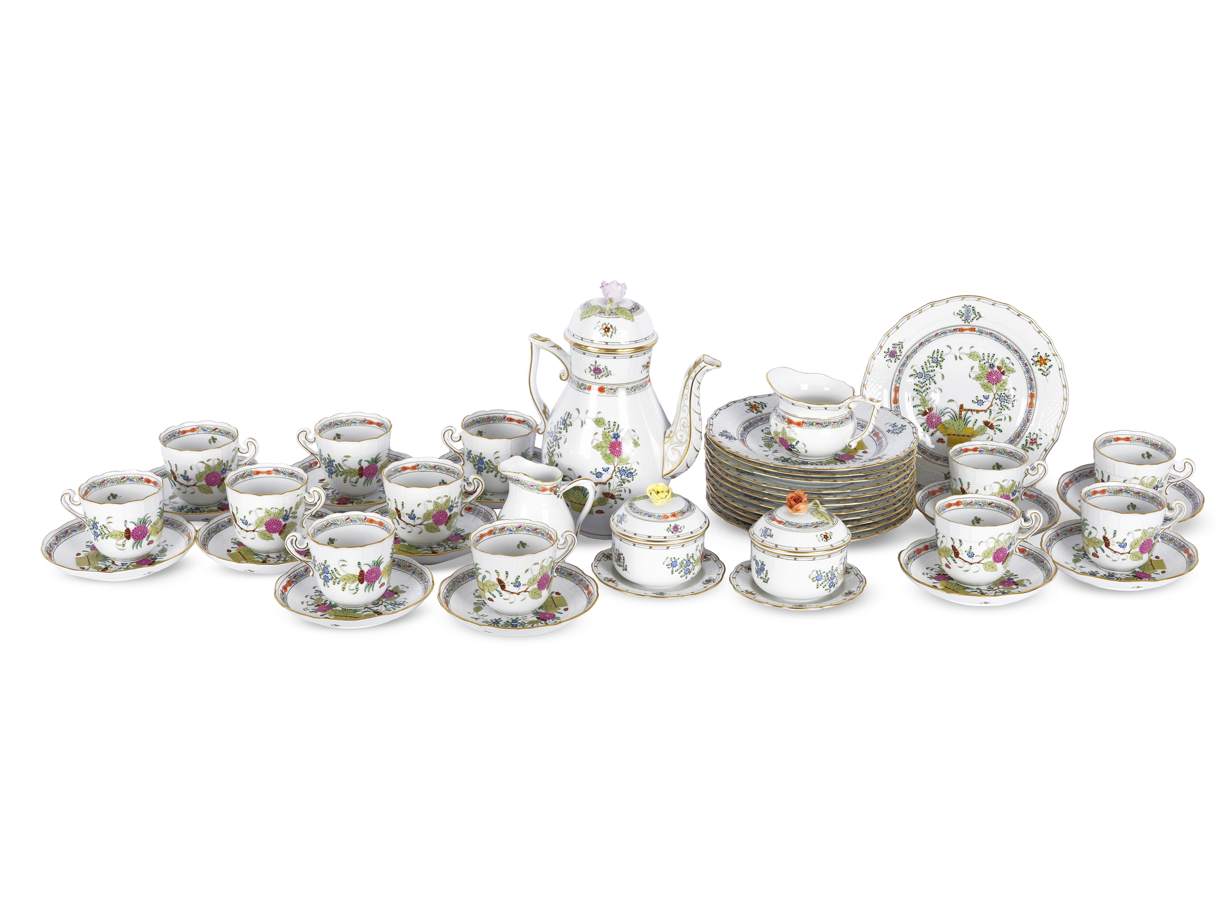 Coffee service for 12 persons, 41-piece, Herend, Fleurs des Indes/Indian Basket Multicolour