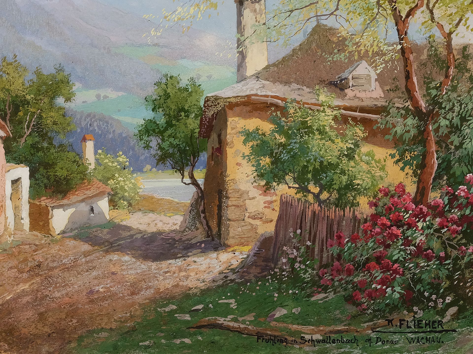 Karl Flieher, Wien 1881 - 1958 Zell am See, Frühling in Schwallenbach an der Donau - Bild 3 aus 4