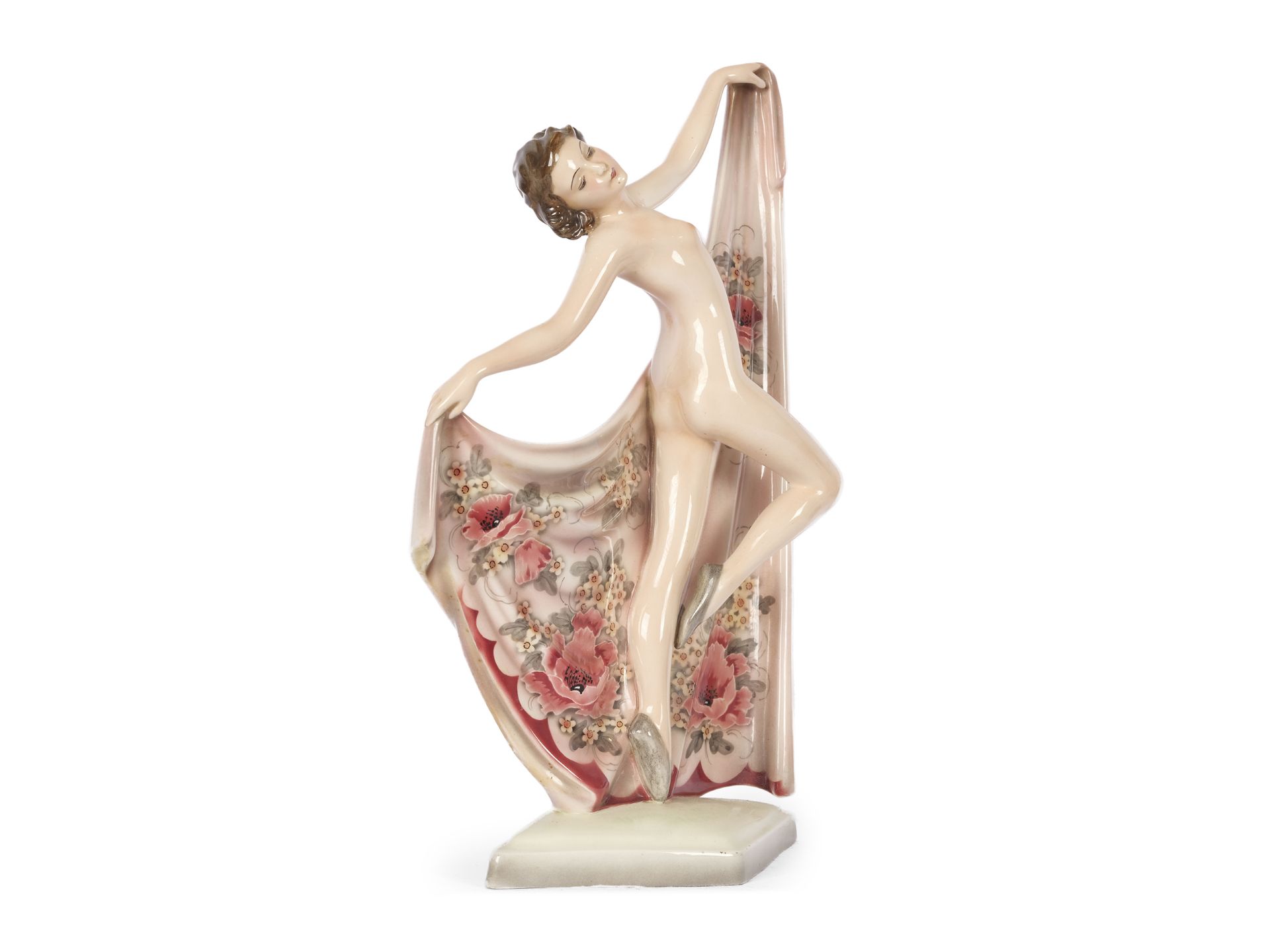 Goldscheider Vienna c. 1920/25, dancer in a floral dress - Image 2 of 5