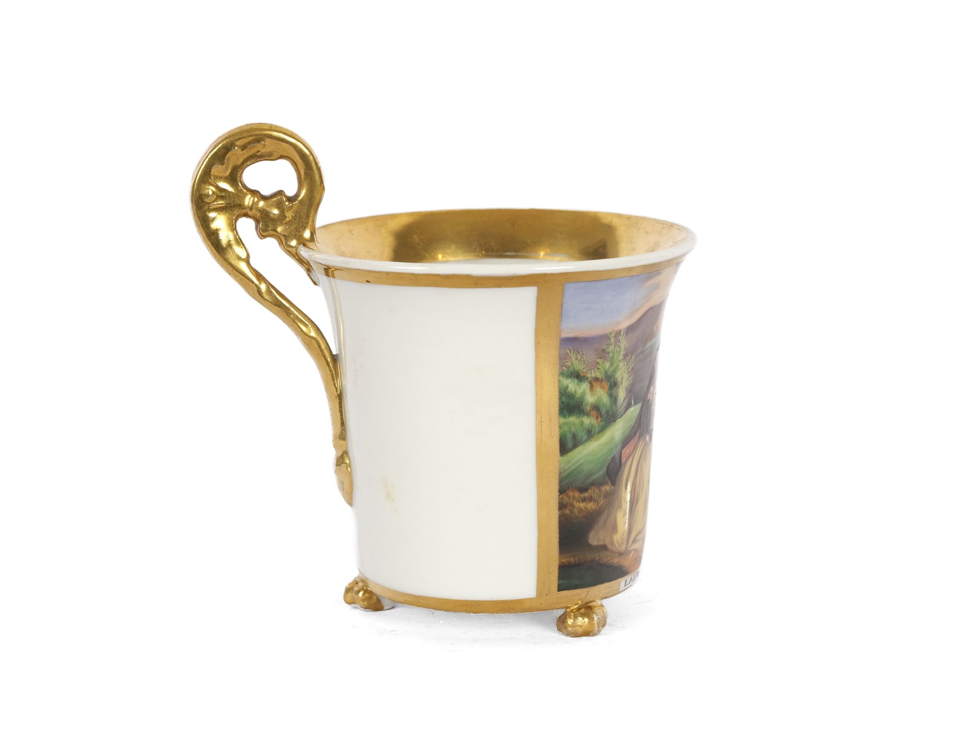 Cocoa cup, Laura et Petrarca, Biedermeier, around 1830/40 - Image 3 of 3