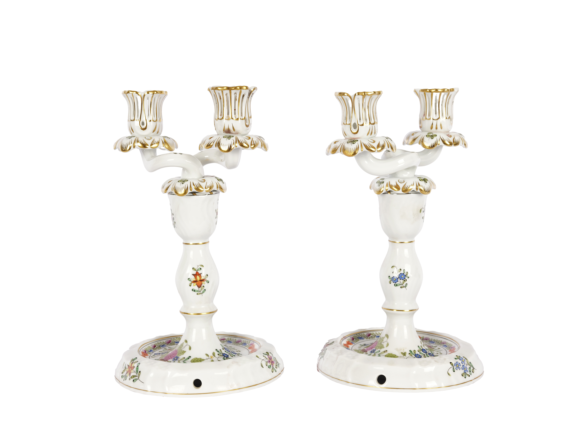 Pair of candlesticks with two-light attachment, Herend, Fleurs des Indes/Indian Basket Multicolour - Image 3 of 5