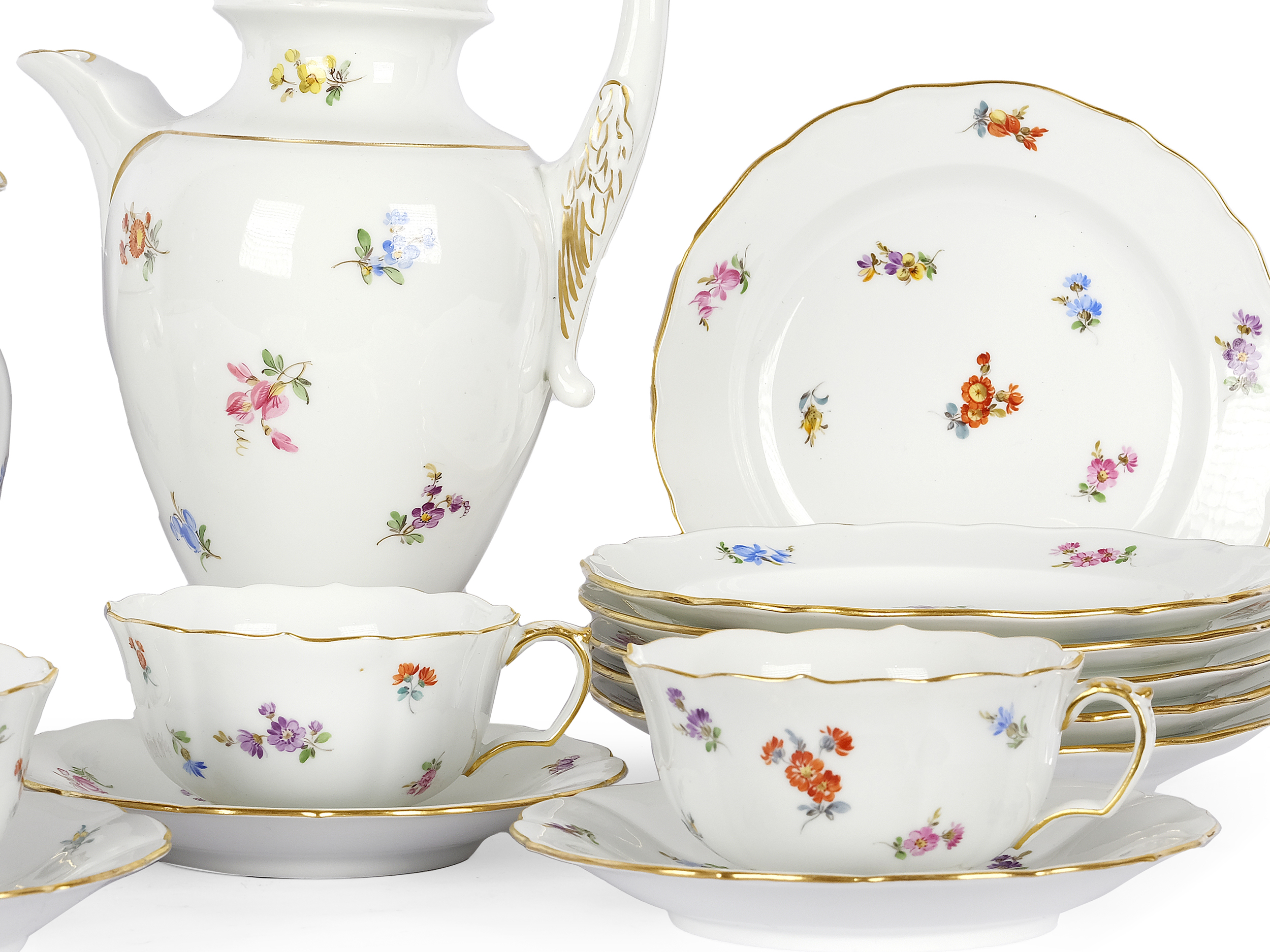 Coffee or tea set, Meissen, Scattered flower decoration - Image 3 of 5