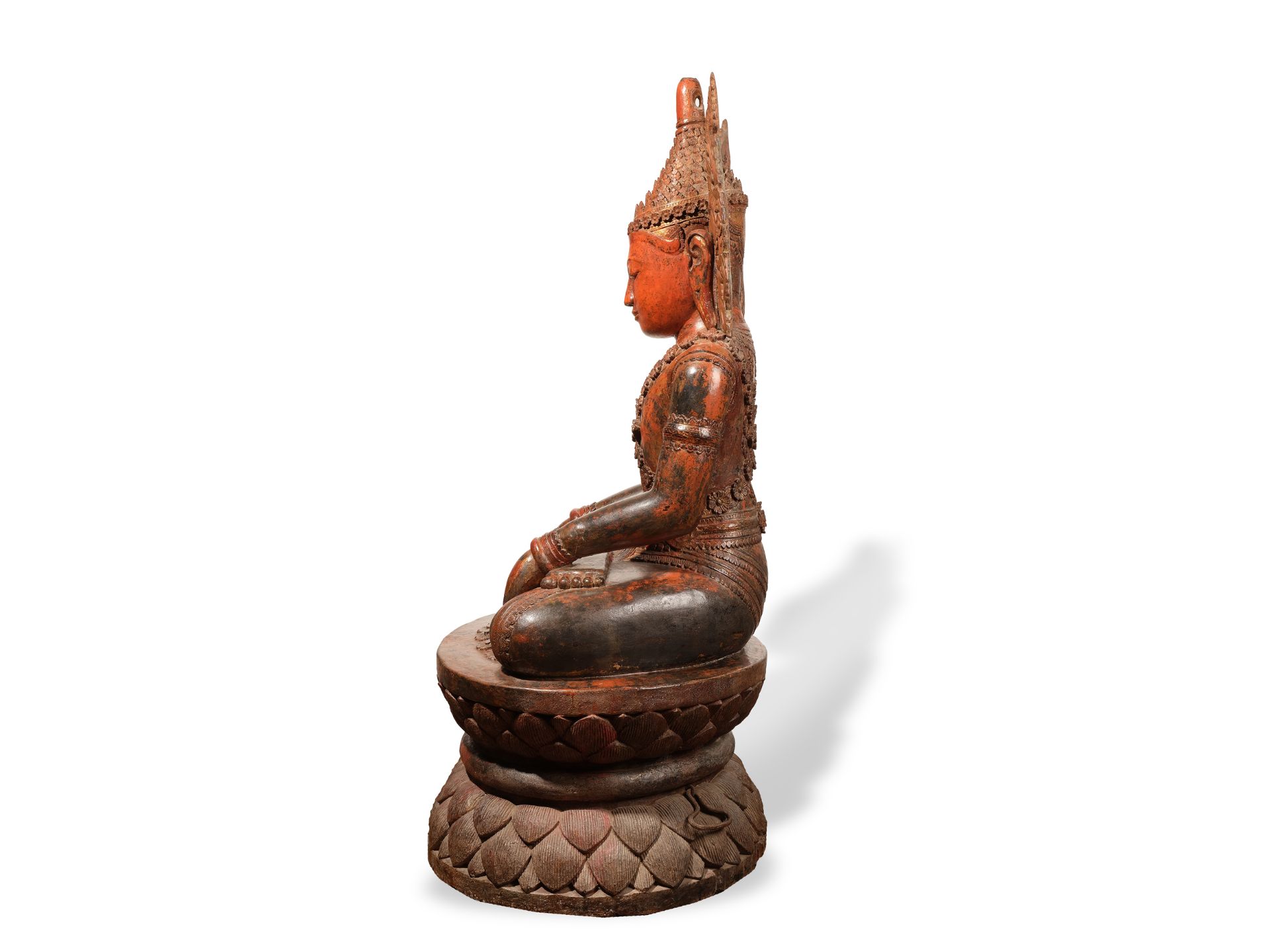 Large lacquered wooden Buddha, Myanmar (Burma), Shan, 17th-18th century - Image 4 of 9