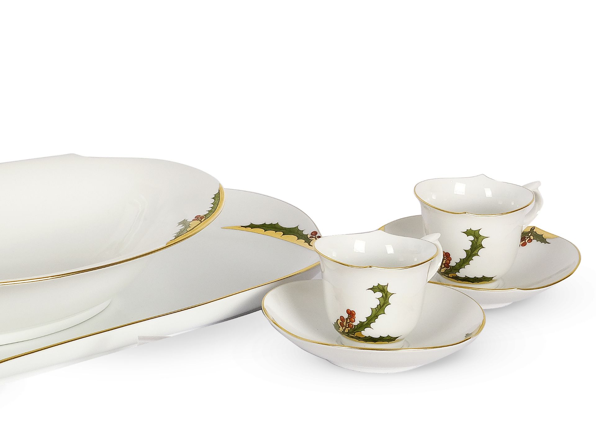 17-piece porcelain set, Meissen, Holly decor - Image 3 of 6