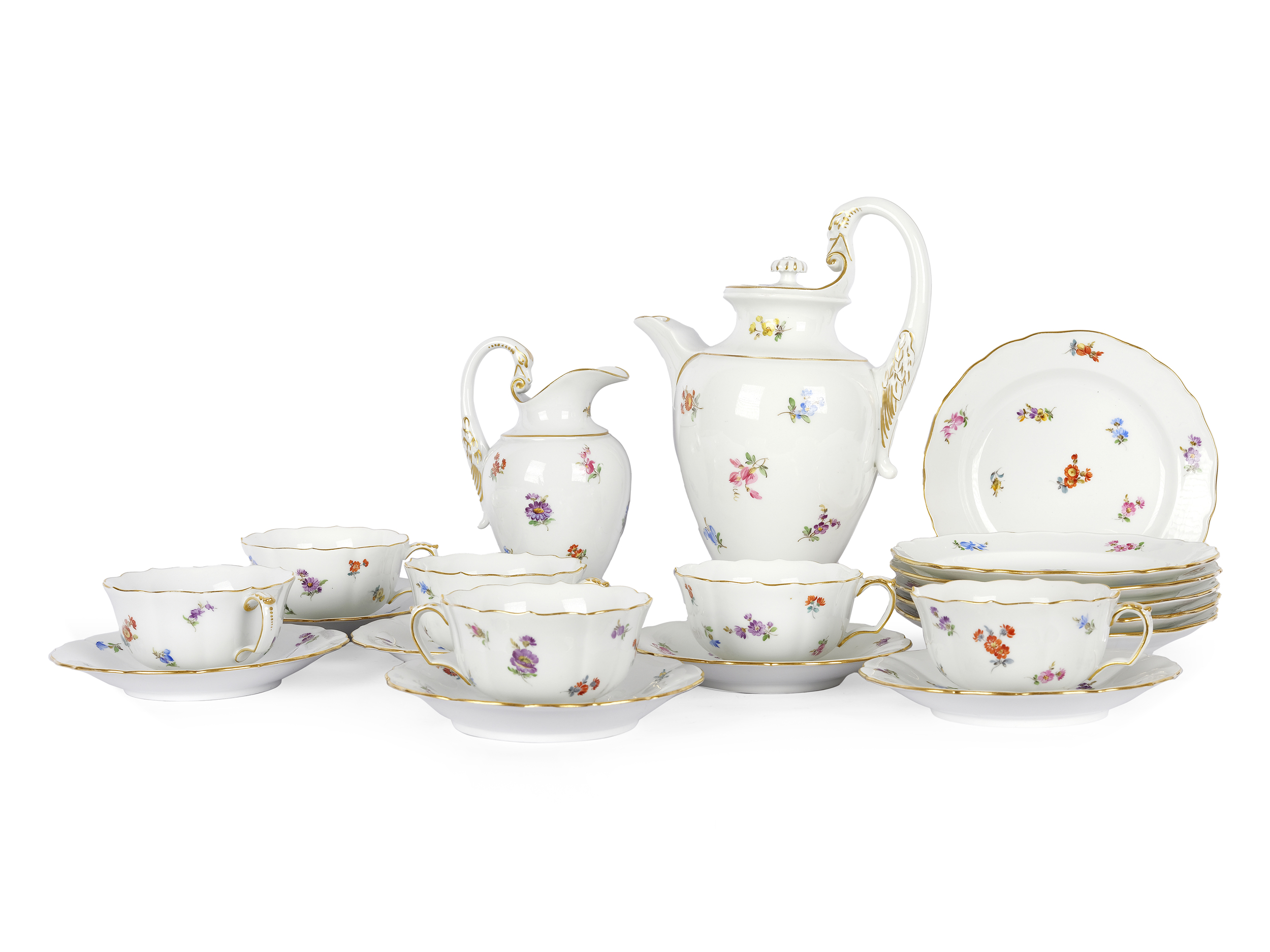 Coffee or tea set, Meissen, Scattered flower decoration - Image 2 of 5