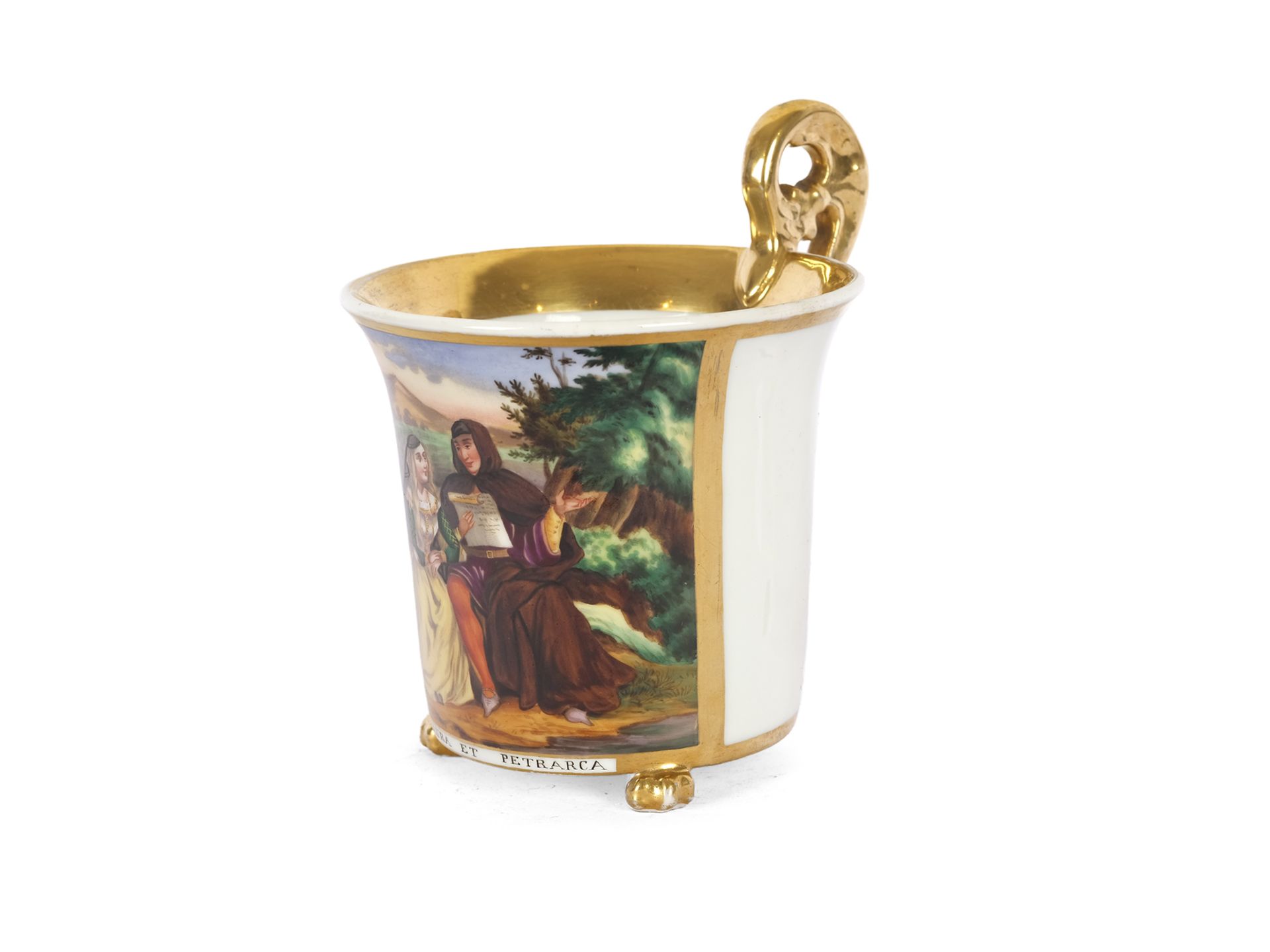 Cocoa cup, Laura et Petrarca, Biedermeier, around 1830/40 - Image 2 of 3