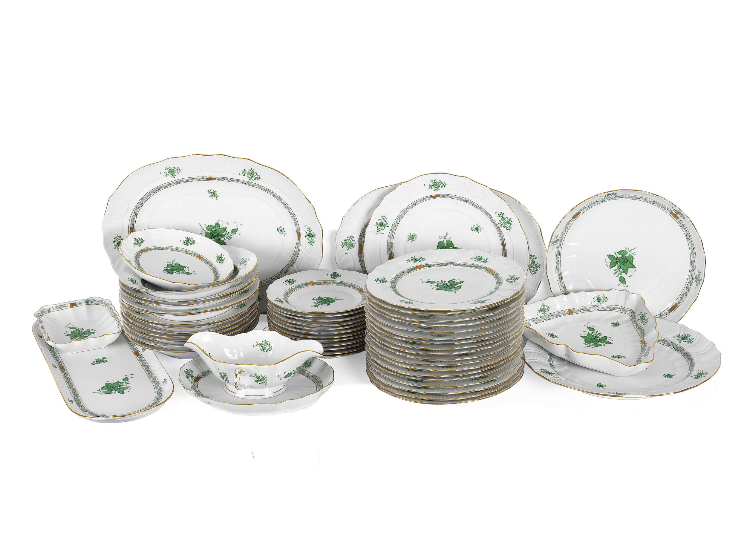 Large dinner service, 53 piece, Herend, Apponyi Vert