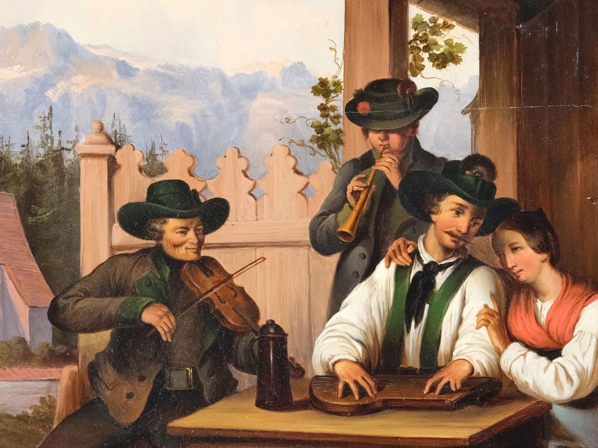 Unbekannter Maler, Mitte 19. Jahrhundert, Wirtshausszene in Tirol - Bild 3 aus 4