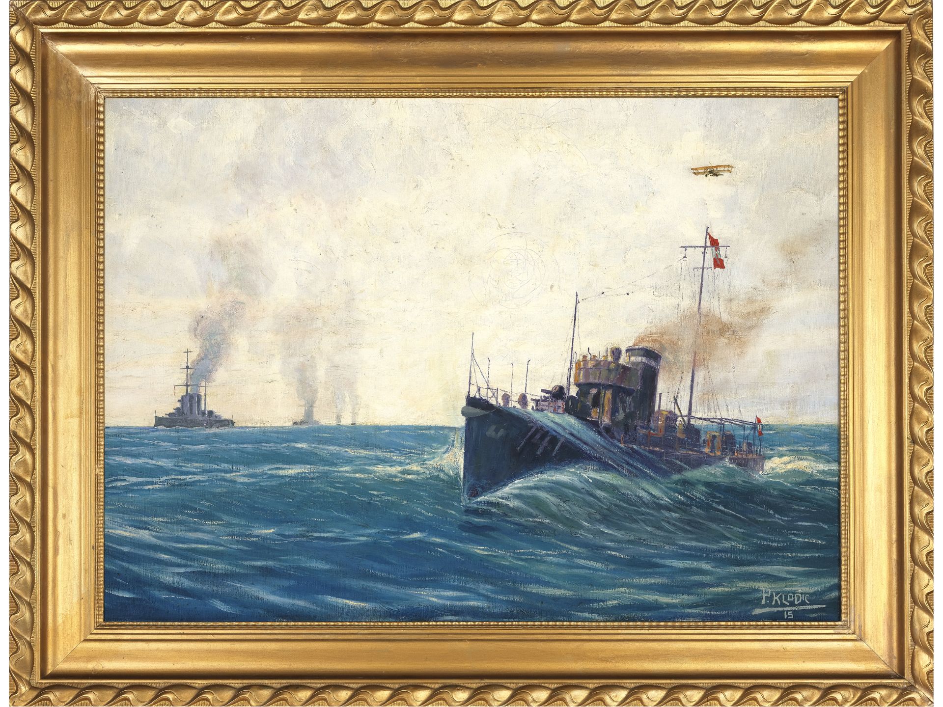 Paolo Klodic, Italien, 1887 - 1961, Österreichische Marine, begleitet von einem Doppeldecker - Bild 2 aus 4