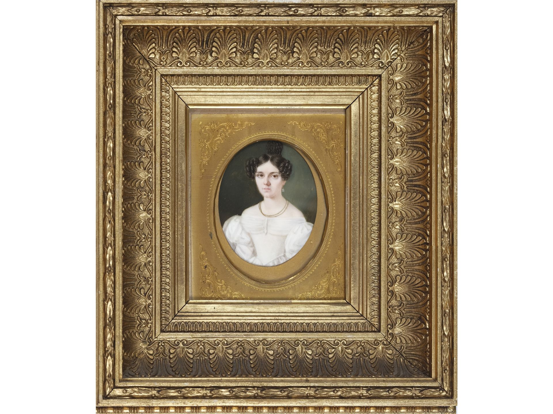 Portrait miniature, portrait of a lady, Biedermeier, mid 19th century - Image 2 of 3