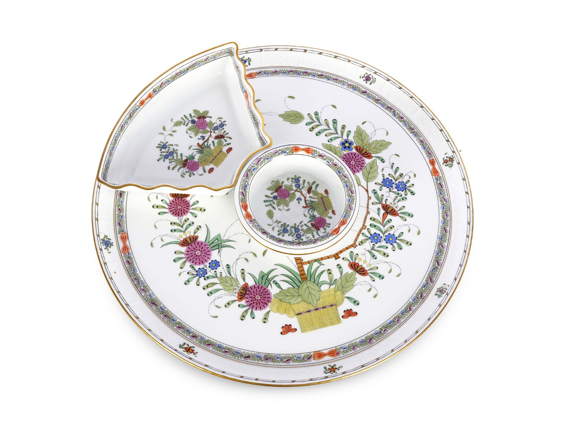 Serviceschalen auf rundem Teller, Herend, Fleurs des Indes/Indian Basket Multicolor - Bild 5 aus 7