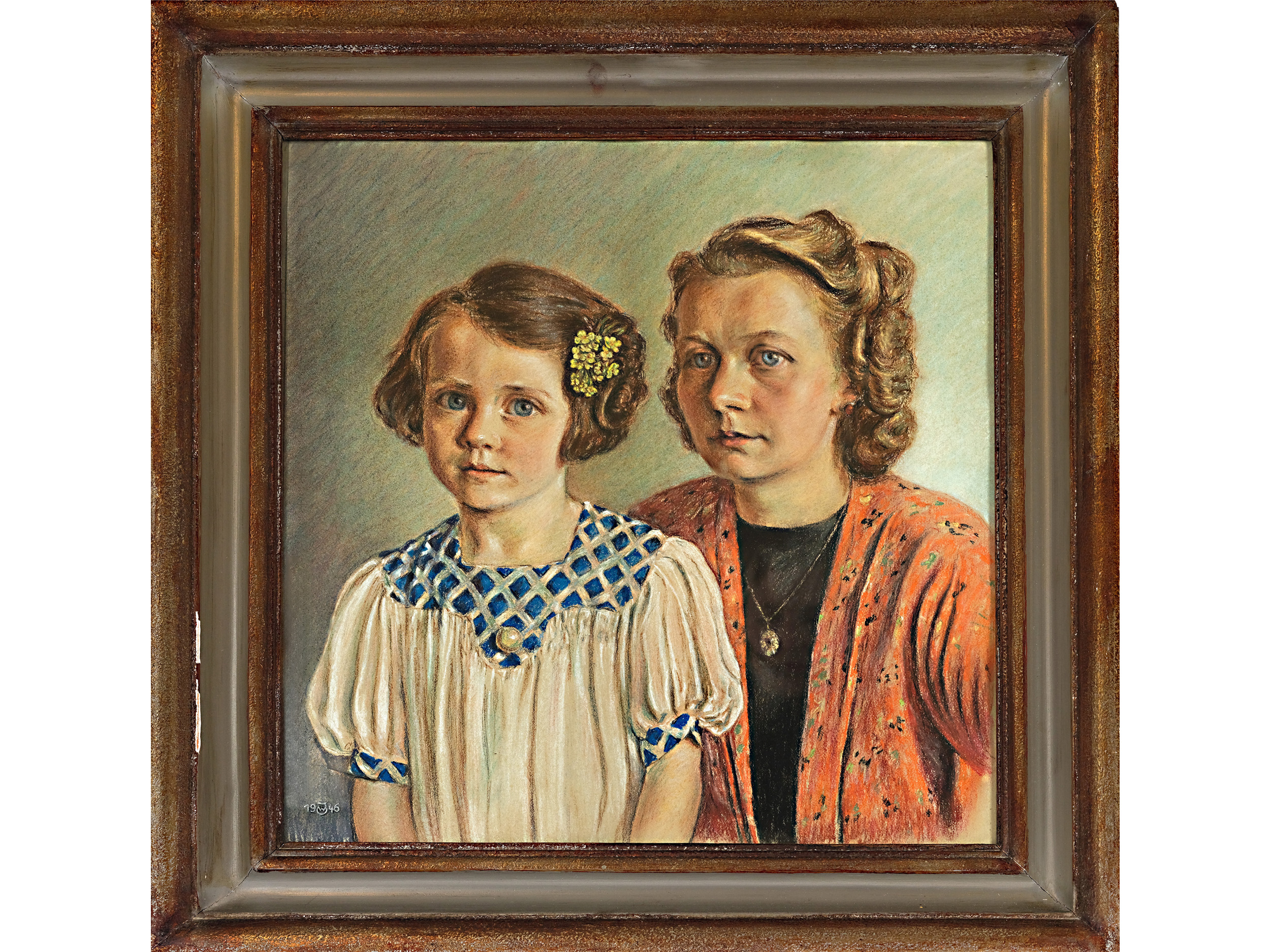 Unknown painter, Portrait of mother and daughter - Image 2 of 4