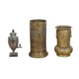 3 metal vessels, 2 umbrella stands, 1 samovar